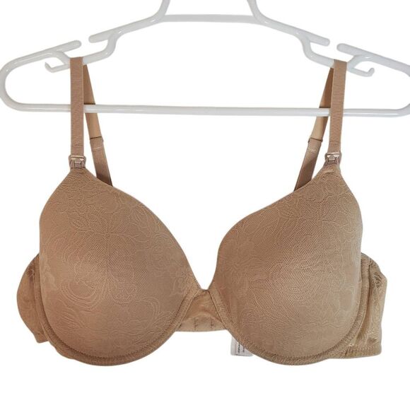 Natori Private Luxuries Underwire Lace Overlay Nursing Bra Nude Size 38 C - Picture 1 of 12